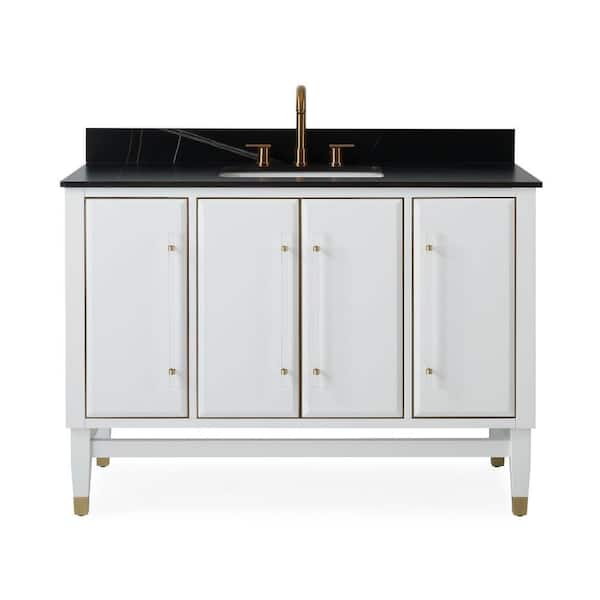 Unbranded Bertone 48 in. W x 22 in D x 35 in. H St Laurent Sintered Stone Vanity Top in Black with White Rectangular Single Sink