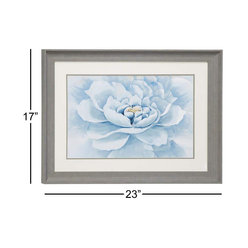 23.5" x 17.5" Blue Peony Flower Print in Gray Wooden Frame