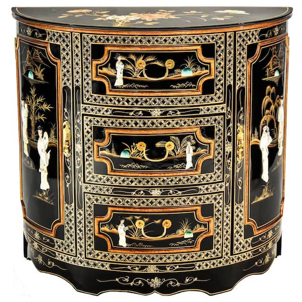 Oriental Furniture Black Lacquer Royal Ladies Half-Moon Accent Cabinet