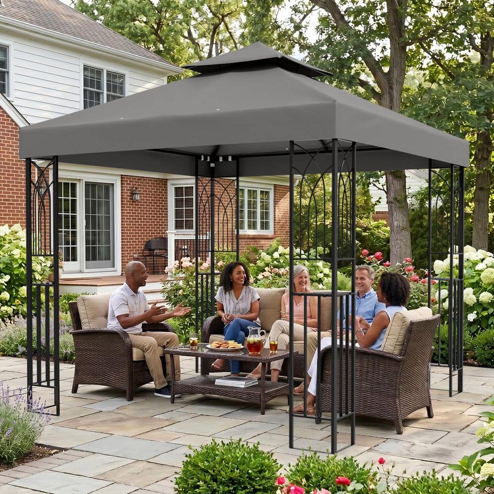 COOS BAY 8 ft. x 8 ft. Gray Outdoor Garden Gazebo with Built-in