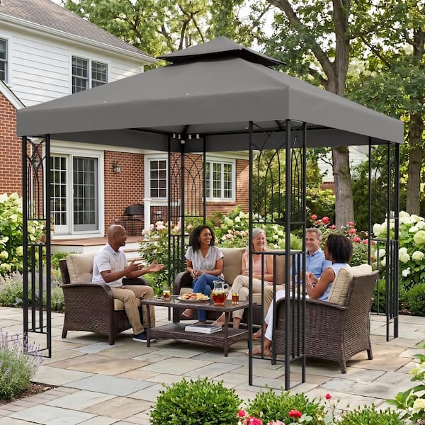 COOS BAY 8 ft. x 8 ft. Beige Outdoor Garden Gazebo with Built-in