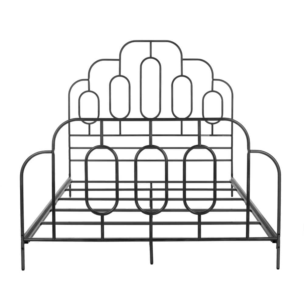 Paloma Black Metal Queen Bed with Art Deco Headboard