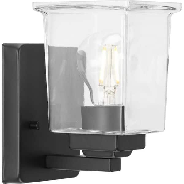 Progress Lighting Gilmour 4.5 in. 1-Light Matte Black Craftsman Vanity Light with Clear Glass Shade for Bath and Vanity