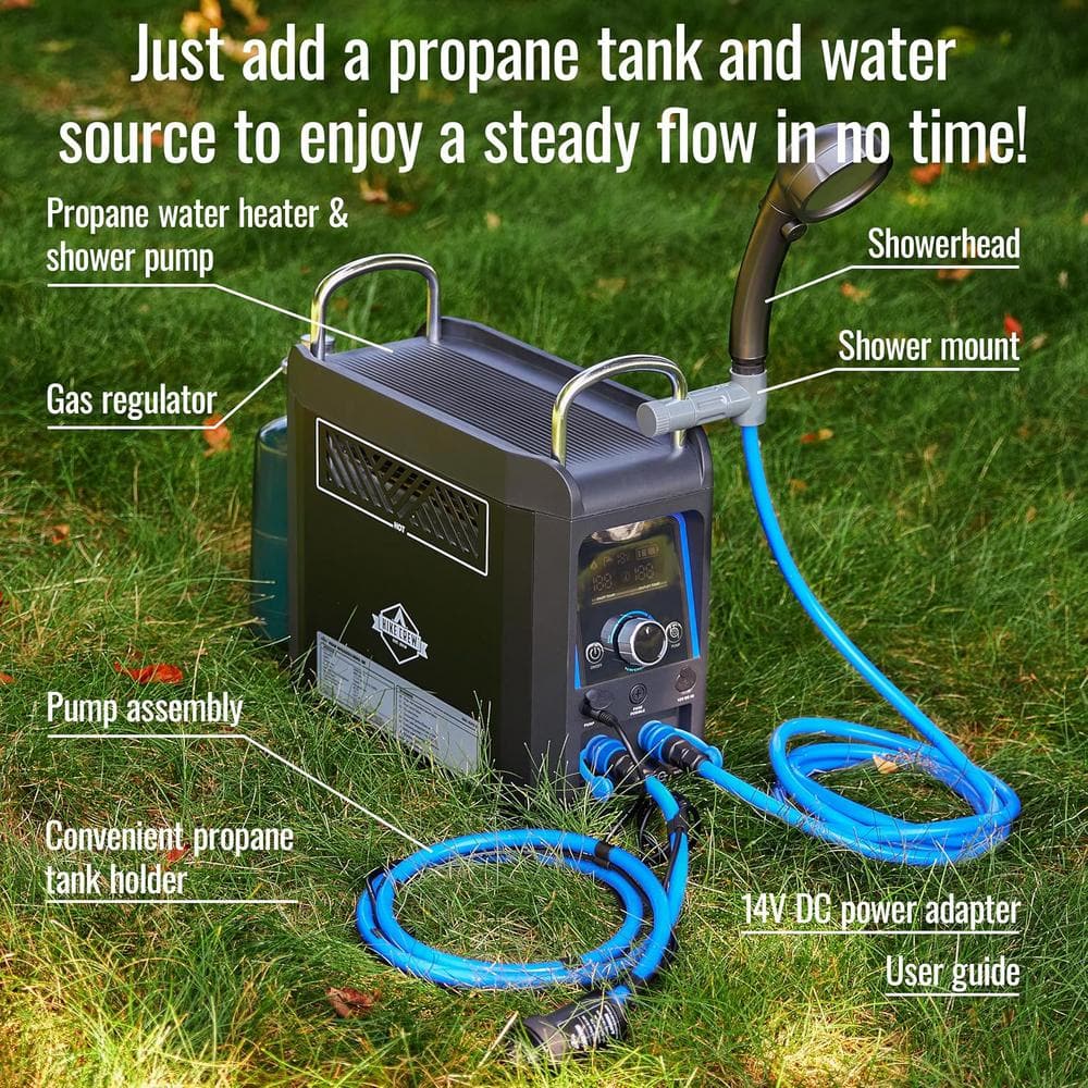 Portable Propane Water Heater with LED Display and Shower Head