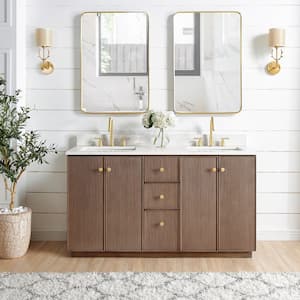 Oza 60 in.W x 22 in.D x 33.9 in.H Double Sink Bath Vanity in Dark Brown with White Quartz Stone Top