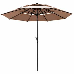 10 ft. 3-Tier Double Vented Aluminum Sunshade Shelter Market Patio Umbrella in Beige without Base