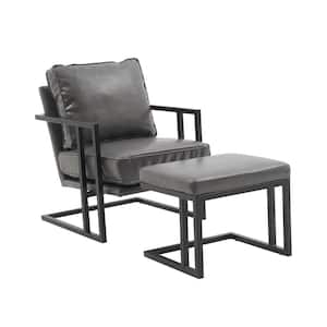 Gray Faux Leather Lounge Chair with Ottoman