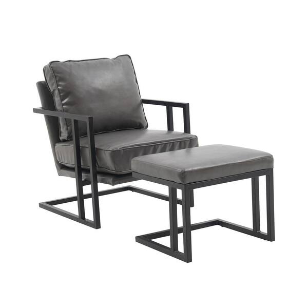 Faux leather lounge chair with online ottoman