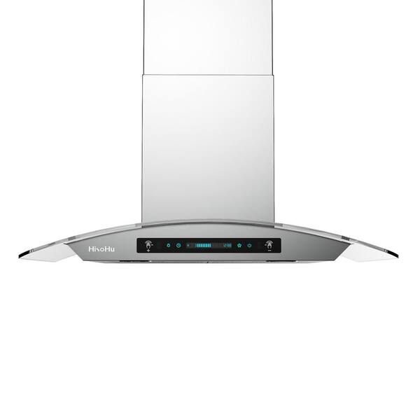 HisoHu 35.74 in. 780 CFM Ducted Wall Mount Range Hood in Stainless Steel and Glass With Gesture