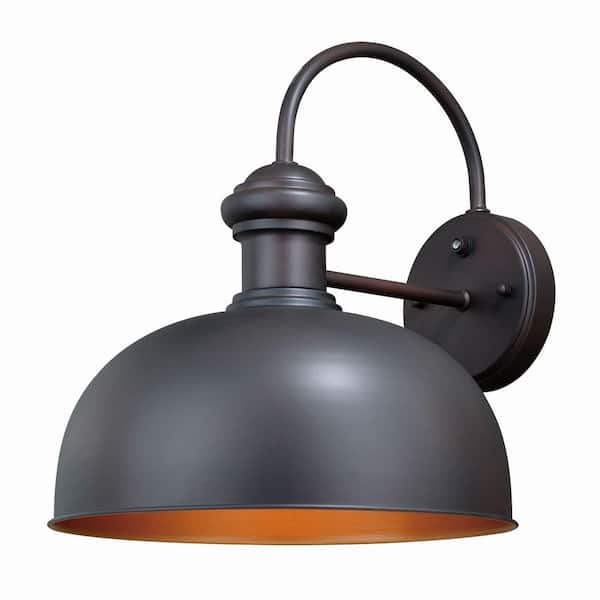 VAXCEL Franklin 1-Light Dusk to Dawn Bronze Gold Farmhouse Barn Dome Outdoor Wall Lantern Sconce