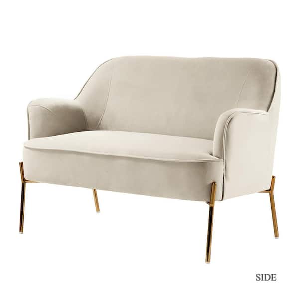 JAYDEN CREATION Agacia Tan Recessed Arms Loveseat Sofa with Piped Edges ...