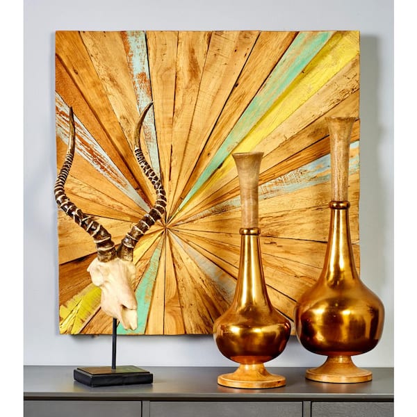 28 in. x 28 in. Teak Wood Brown Handmade Radial Starburst Wall Decor