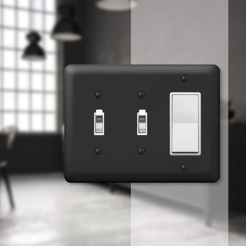 Black Metal 3-Gang Wall Plate with 2 Toggle and 1 Rocker
