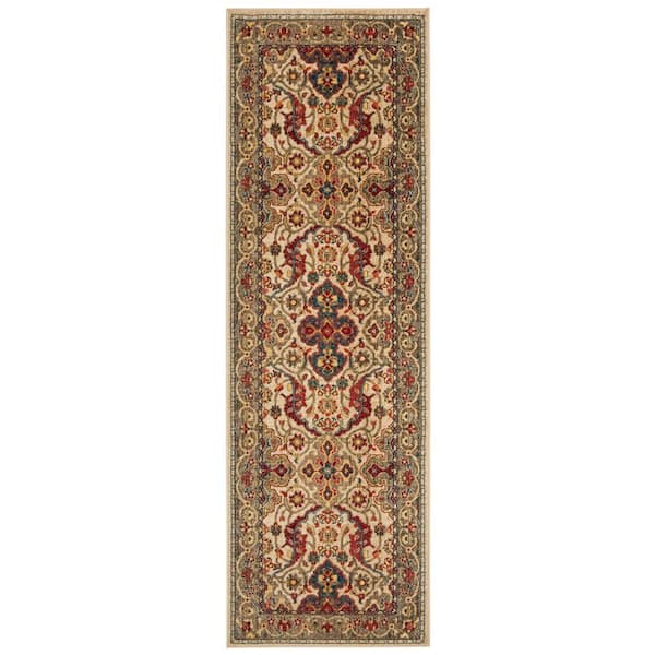 Kashan 3 ft. x 14 ft. Ivory/Taupe Border Ornate Runner Rug