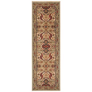 Kashan Ivory/Taupe 3 ft. x 8 ft. Border Runner Rug