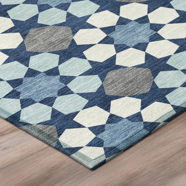 Chantille Machine Washable Indoor/Outdoor Abstract ACN2984 Navy 8 ft. x 8 ft. Round Rug