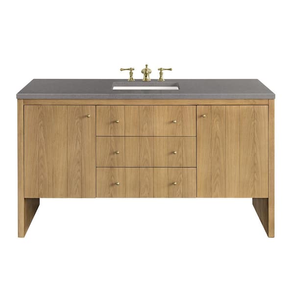 James Martin Vanities Hudson 60.0 in. W x 23.5 in. D x 34.2 in. H Bathroom Vanity in Light Oak with Grey Expo Quartz Top