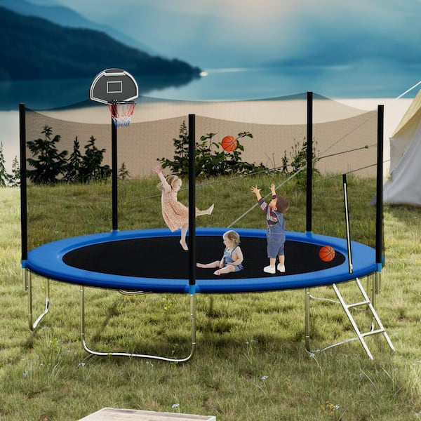 SUNRINX 14 ft. Outdoor Trampoline with Basketball Hoop and Safety Net