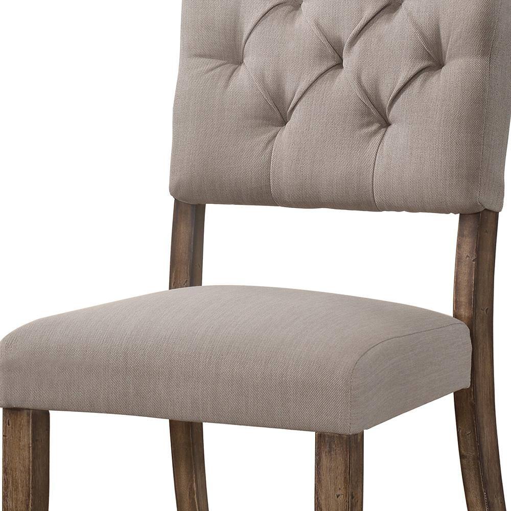 Gray Linen Upholstered High Back Side Chair with Wood Legs
