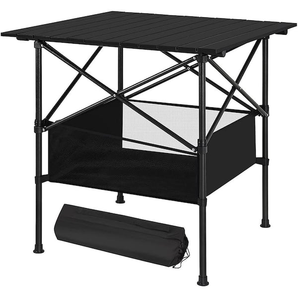 Oumilen 27.6 x 27.6 x 27.6 Black LIANTRAL Camping Table, Portable Aluminum Roll-Up Picnic Table