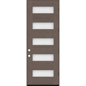 Regency 36 in. x 96 in. 5 L Modern Frosted Glass LHOS Ashwood Stained Fiberglass Prehung Front Door