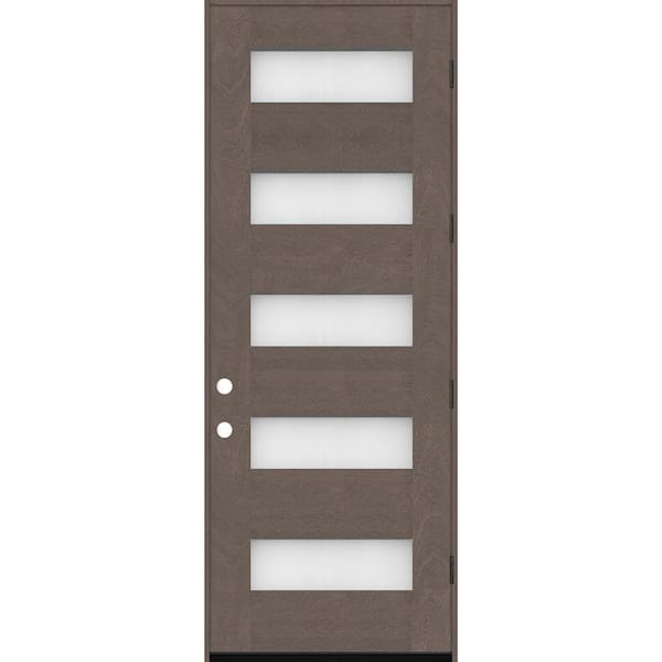 Steves & Sons Regency 36 in. x 96 in. 5 L Modern Frosted Glass LHOS Ashwood Stained Fiberglass Prehung Front Door