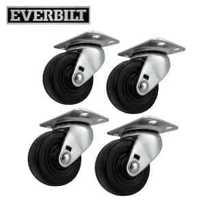 2 in. Black Soft Rubber and Steel Swivel Plate Casters with 90 lbs. Load Rating 4 Pack