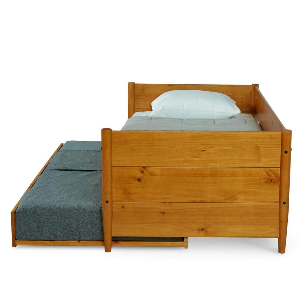 Mid-Century Pine Twin Daybed with Trundle and Wood Slats