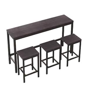 4-Piece Wood Outdoor Dining Table Set with 3 Stools in Dark Gray