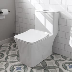 1-piece 0.8/1.28 GPF Dual Flush Square Toilet in White with Seat Included