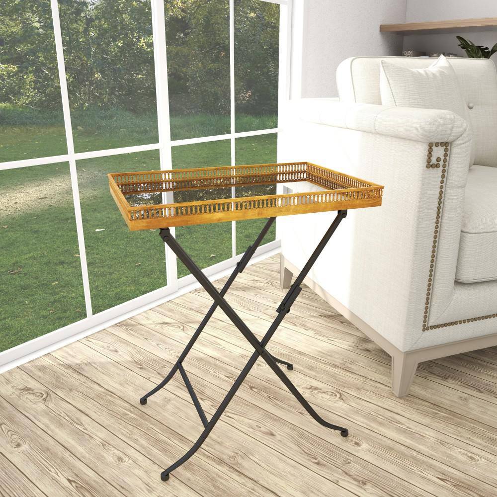 Elegant Gold Metal and Stone Rectangular Accent Table