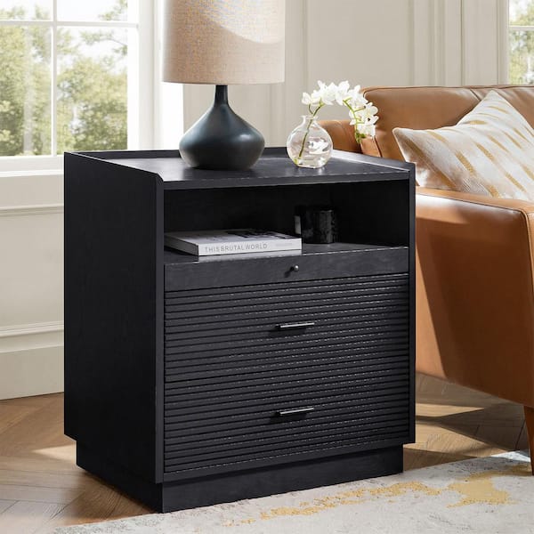 JAYDEN CREATION Enzo Black 2 Drawer Nightstand with USB and LED