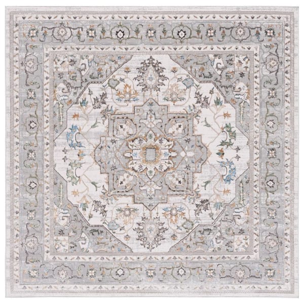 Bel Air 3 ft. x 3 ft. Gray/Light Gray Floral Medallion Square Area Rug