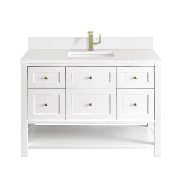 James Martin Vanities Breckenridge 48.0 in. W x 23.5 in. D x 34.2 in. H Single Bathroom Vanity in Bright White with White Zeus Quartz Top