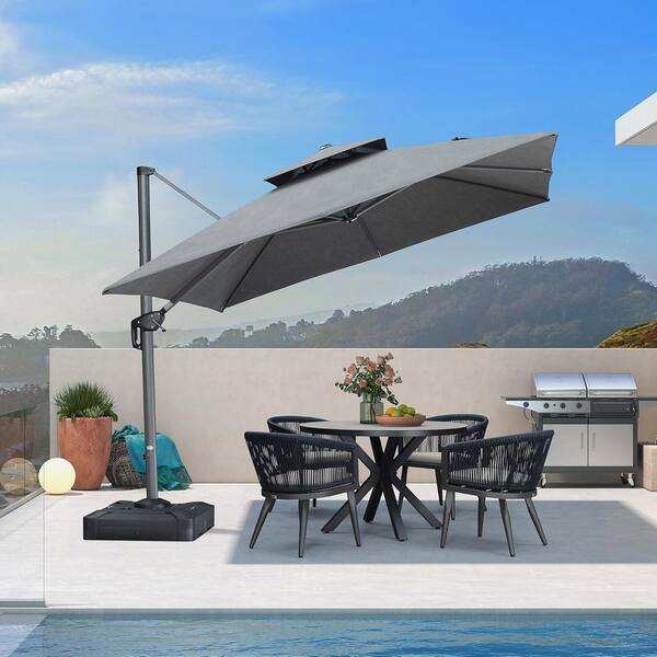 10 ft. Square Sunbrella Double Top Outdoor Aluminum 360° Rotation Cantilever Patio Umbrella in Gray