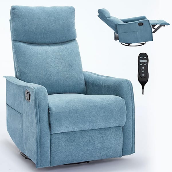 Boyel Living Blue Ergonomic Fabric Rocker and Swivel Recliner Chair with 8-Point Massage and Remote Control