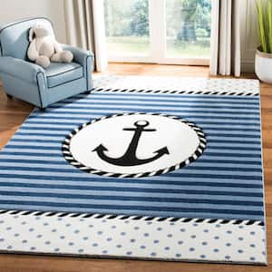 Carousel Kids Anchor Navy/Ivory 7 ft. x 9 ft. Striped Area Rug