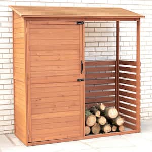 5.8 ft. W x 2.4 ft. D x 6 ft. H Medium Brown Solid Wood Cypress Combination Firewood and Storage Shed 13.5 sq. ft.