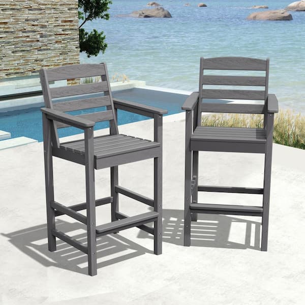 JEAREY HDPE Plastic Adirondack Outdoor Bar Stools in Gray