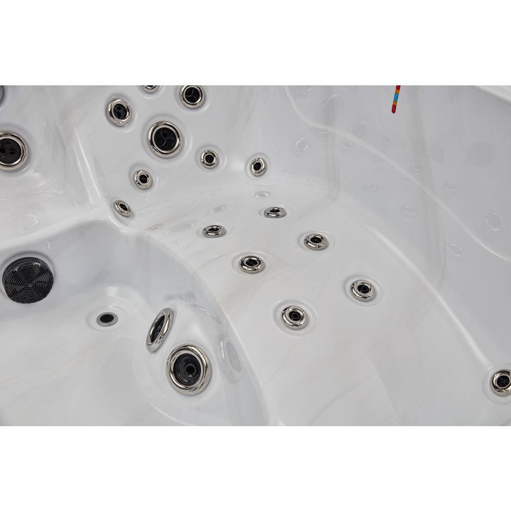 Luxury Gray Acrylic 6-Person Square Hot Tub with LED Lighting