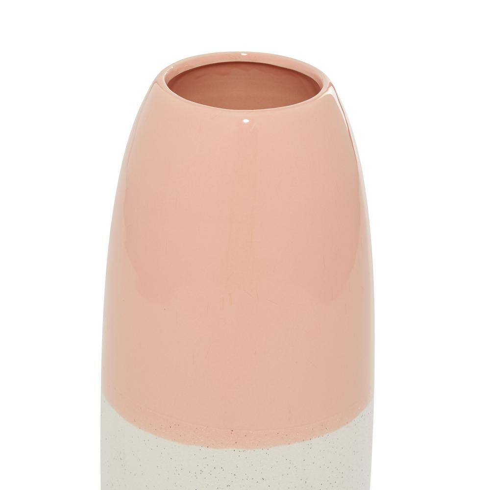Medium Pink and White Ceramic Color-Block Vase