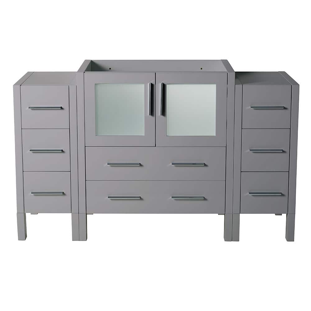 Gray Engineered Wood Modern Freestanding Vanity Base with Frosted Glass Doors