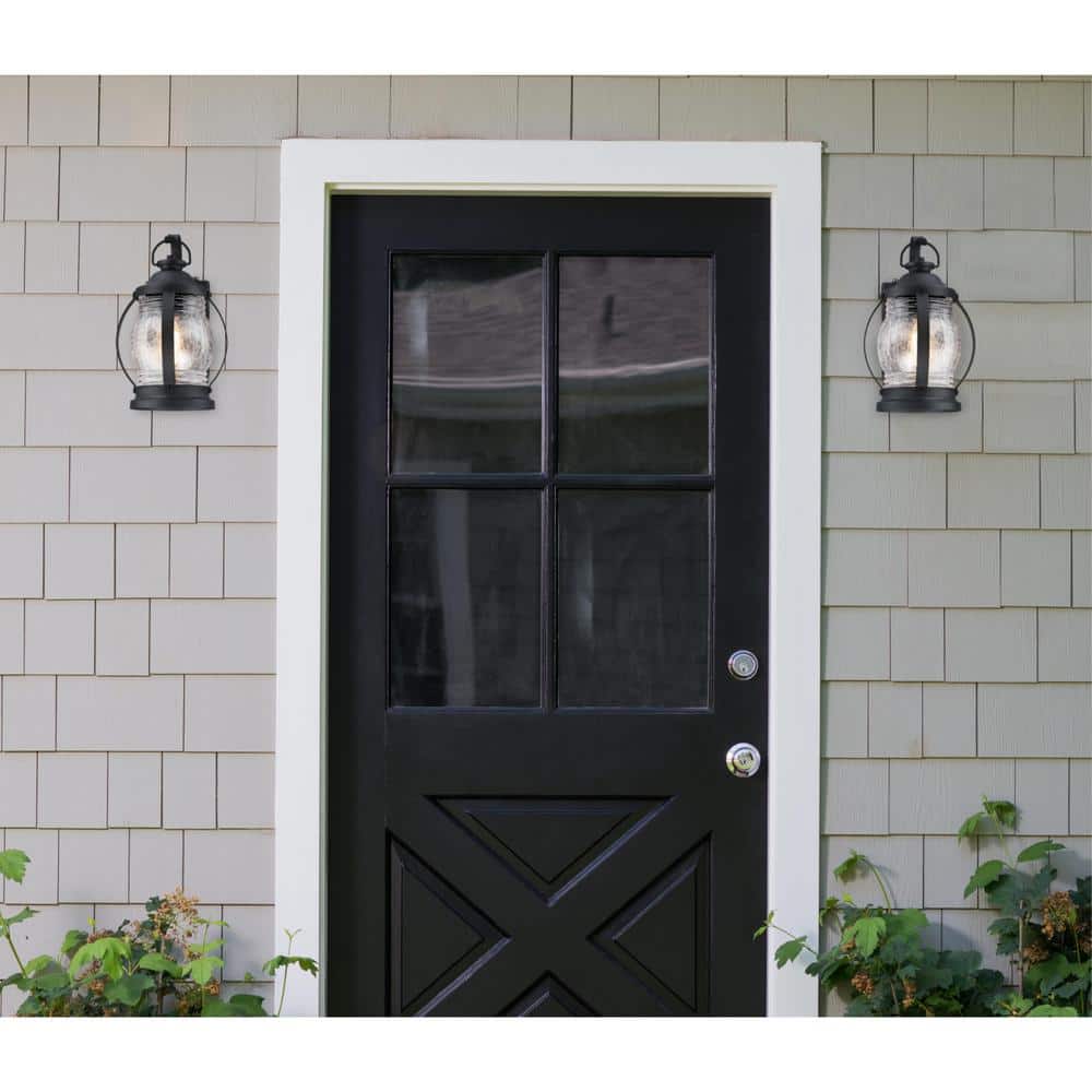 Textured Black Outdoor Wall Light with Clear Crackle Glass