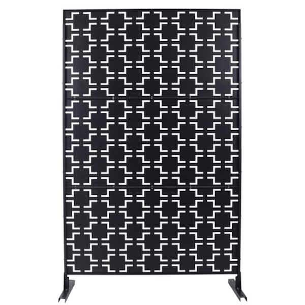 76 in. Freestanding Metal Steel Privacy Screen Decorative Outdoor/Indoor Fence Panel Lightweight for Patio/Garden, Black