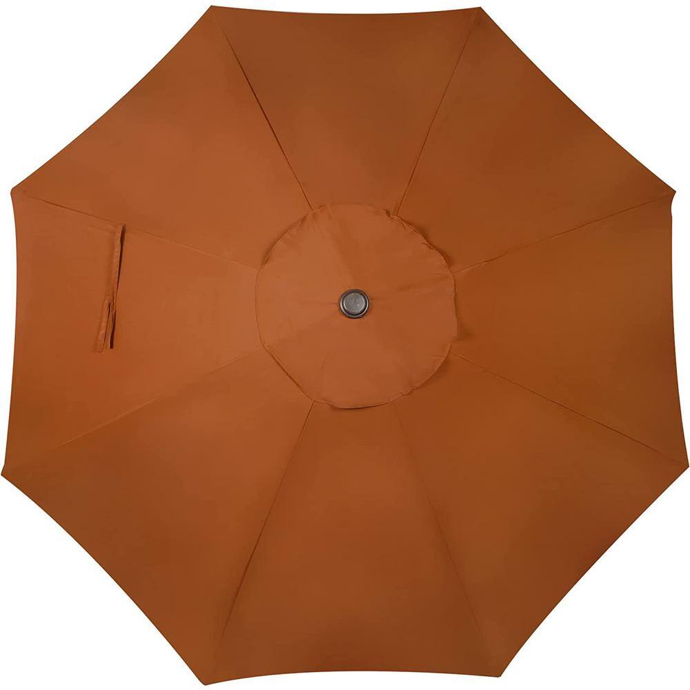 9 ft Brown Round Market Patio Umbrella with Black Aluminum Pole