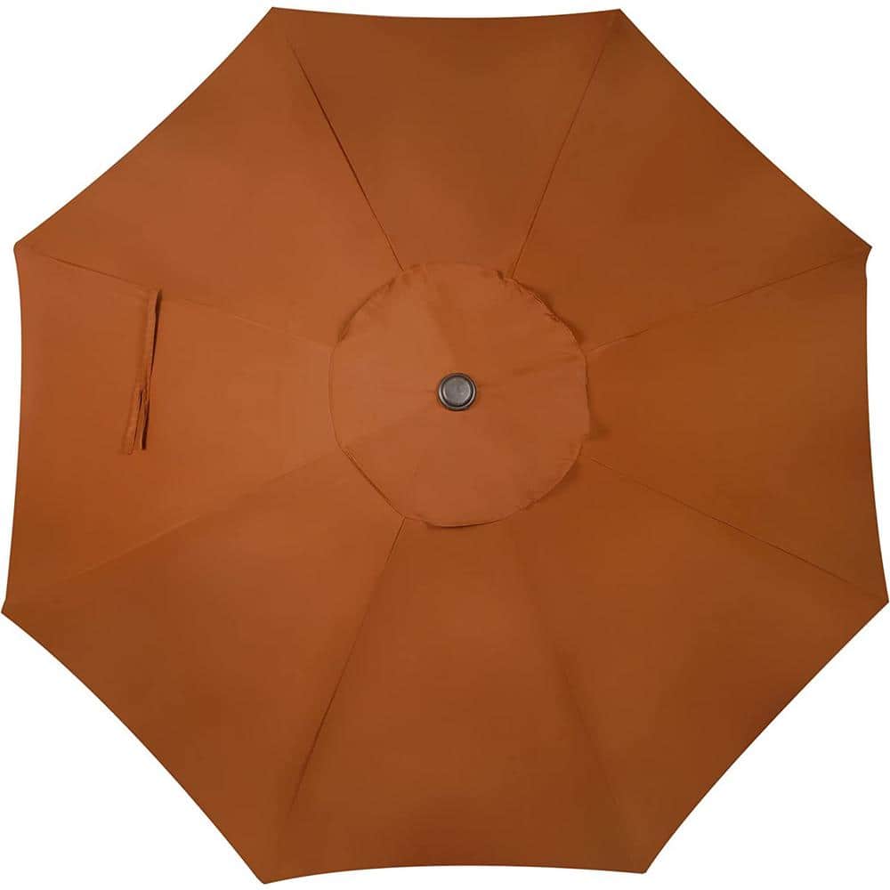 9 ft Brown Round Market Patio Umbrella with Black Aluminum Pole