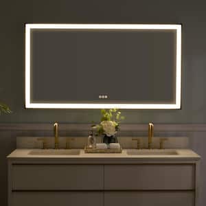 55 in. W x 30 in. H Large Rectangular Heavy Duty Framed Wall Mount LED Bathroom Vanity Mirror with Light in Black, Plug