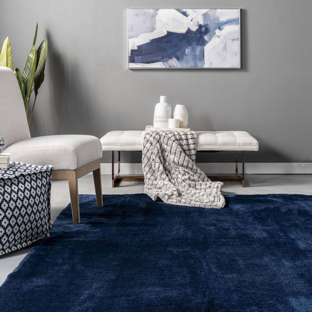 Loni Navy 2' x 10' Machine Washable Shag Runner Rug