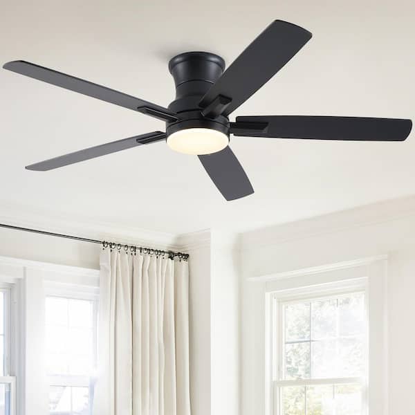 Kaleido 52 in. Indoor Matte Black Flush Mount Standard Ceiling Fan with Light, DC Motor and Walled Remote Included
