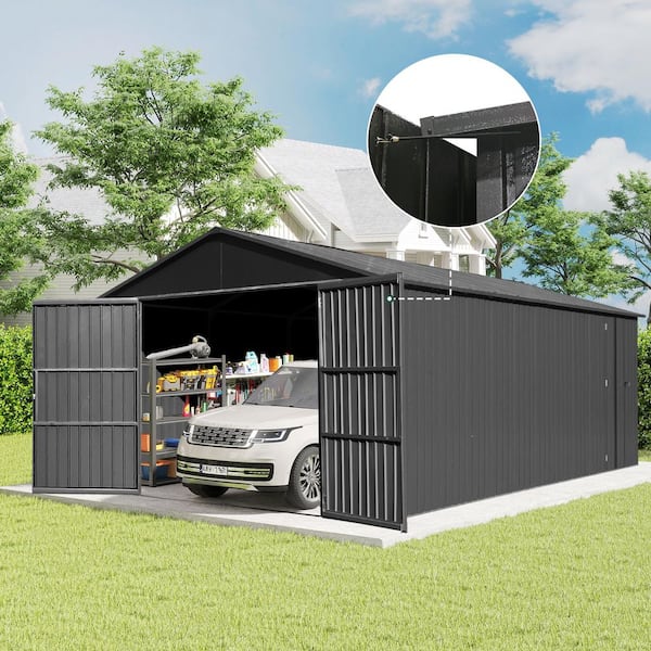Dark Gray 12 ft. x 15 ft. Extra Large Outdoor Metal Garage Shed